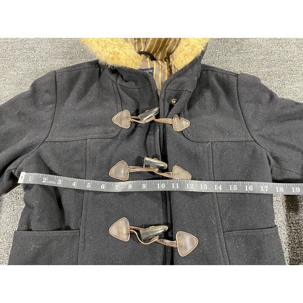 American Eagle Jacket Black Hooded Wool Blend Parka Quilted Liner Womens Medium - Picture 3 of 11